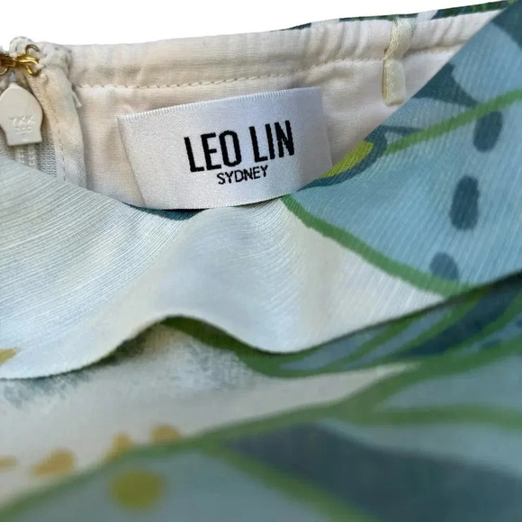 Leo Lin Botanical Print Knee-Length Strapless A-Line Linen Silk Dress US Size 2 - Picture 8 of 10